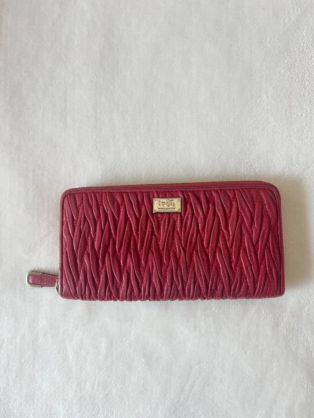 Coach Madison Gathered Leather Accordion Wallet - Dark Red Gold